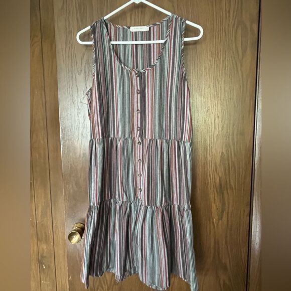 Mod-o-doc Los Angeles Blue Sandcastle Striped Button Front Tank Dress - Picture 2 of 5